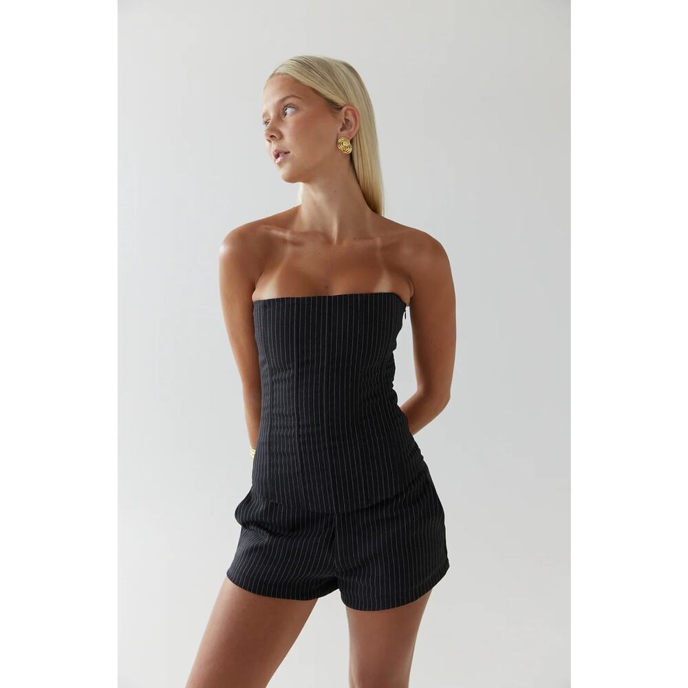 HNTR Pinstripe 2 Piece Set - Mila Corset Top & Sam Micro Short Black Size Small
